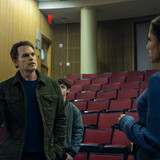 L-R: Michael C. Hall as Dexter Morgan, Jack Alcott as Harrison Morgan and Kadia Saraf as Detective C