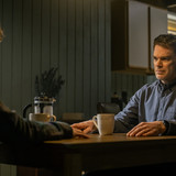 L-R: Jack Alcott as Harrison Morgan and Michael C. Hall as Dexter Morgan in Dexter: Resurrection, ep