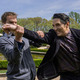 L-R: Michael C. Hall as Dexter Morgan and David Dastmalchian as Gareth in Dexter: Resurrection, epis