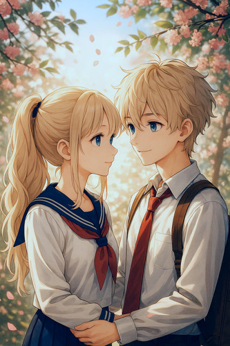 20251108 1212 Anime Couple Blossoms remix 01k9h34sxmfdb9pfwad8hjhdre.jpg