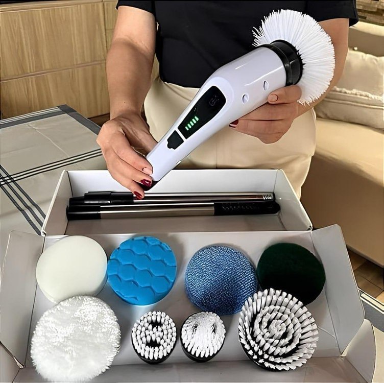 Escova De Limpeza Elétrica Janela Banheiro E Cozinha 9 Em 1 Cor Branco