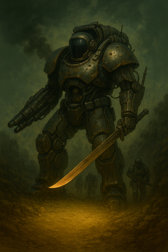 Сердюк у важкому екзоскелеті