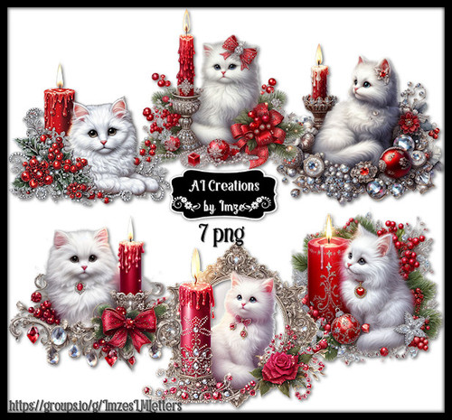 WhiteChristmas Cat with Red Candle 01 IM
