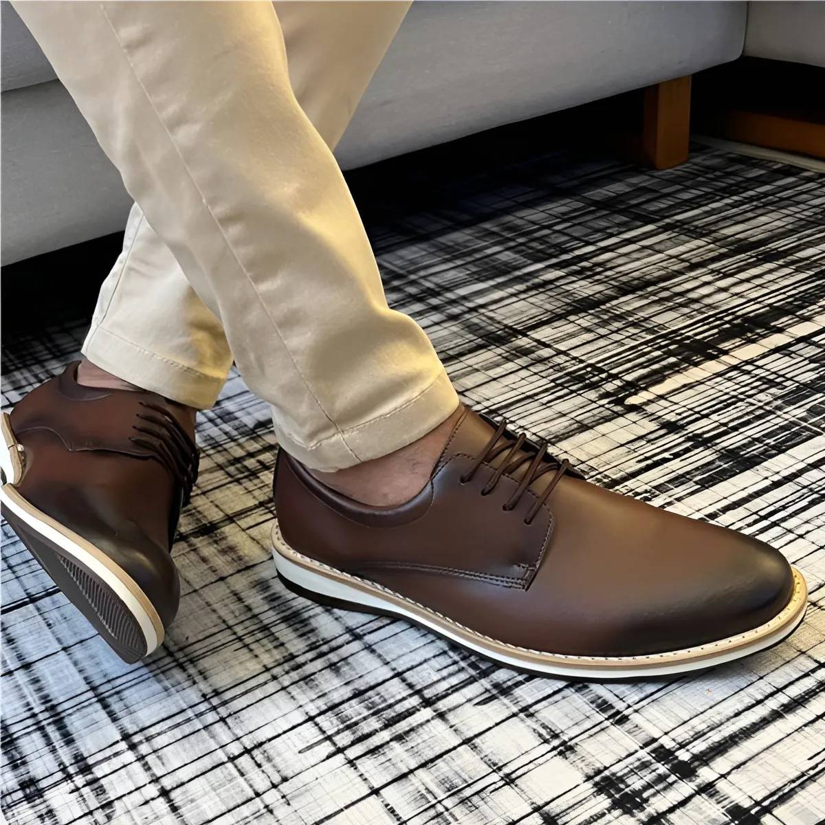 Sapato Casual Masculino Oxford Derby Confortável Moderno