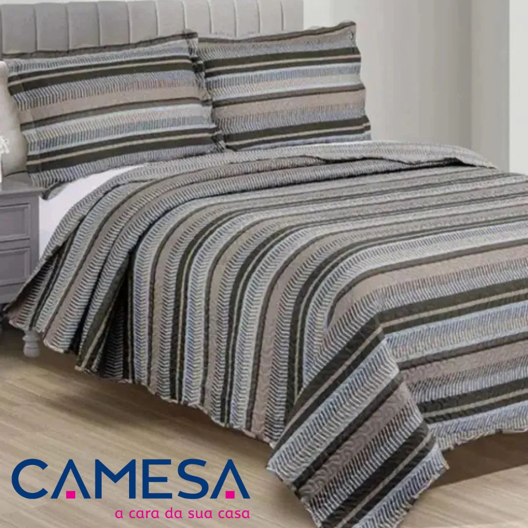 Kit Cobre Leito Colcha Casal Patchwork Evolution Dupla Face 3 pçs Camesa