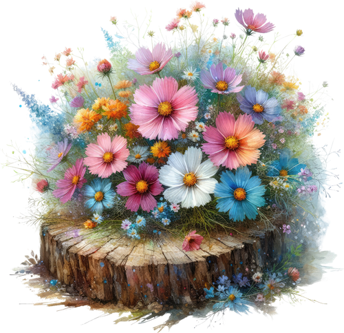 Beautiful wildflowers on a log.png