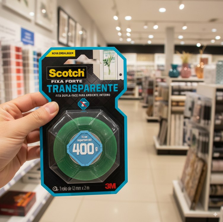Scotch, 3M, Fixa Forte, Fita Dupla Face, Transparente, 12mm x 2m