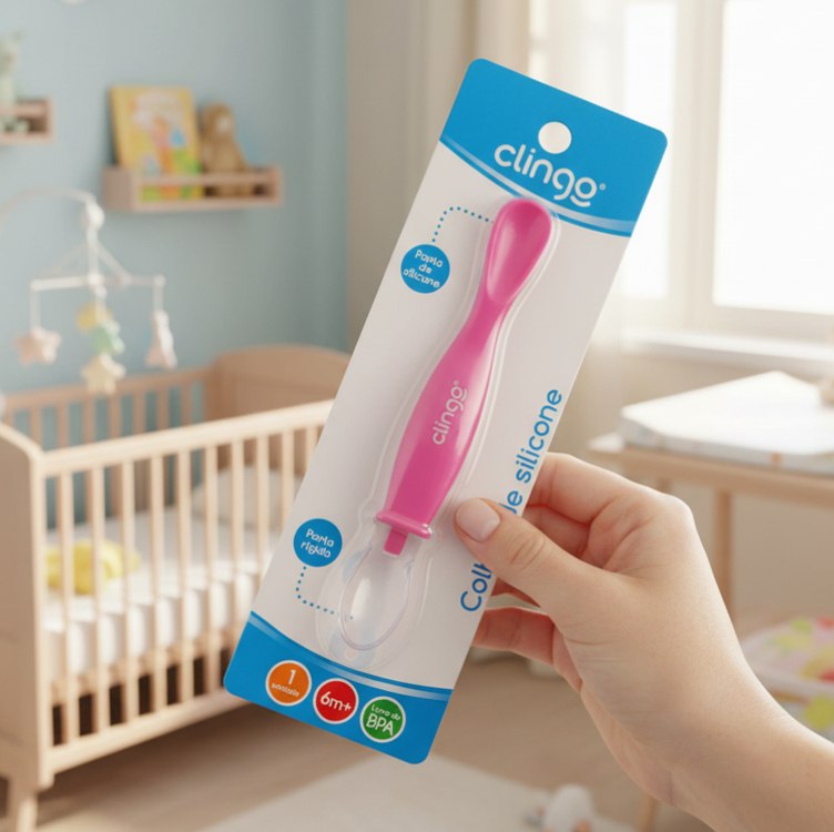 Clingo Colher Silicone Ponta Dupla Colors Rosa Rosa