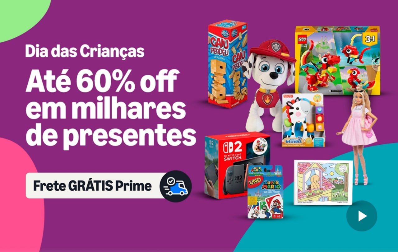 Dia das Crianças: Seleção de brinquedos com até 60% Off na Amazon Dia das Crianças: Seleção de brinquedos com até 60% Off na Amazon