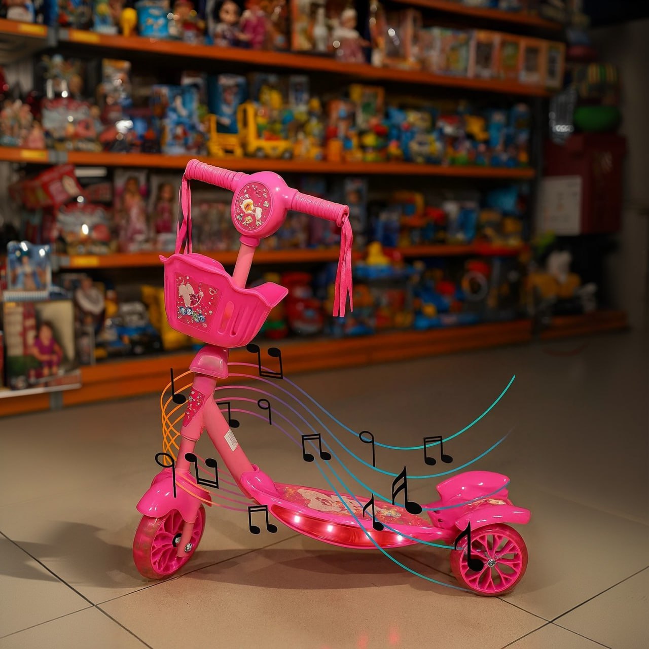 Patinete Infantil Menina Musical 3 Rodas Kiddy Replay Kids Rosa