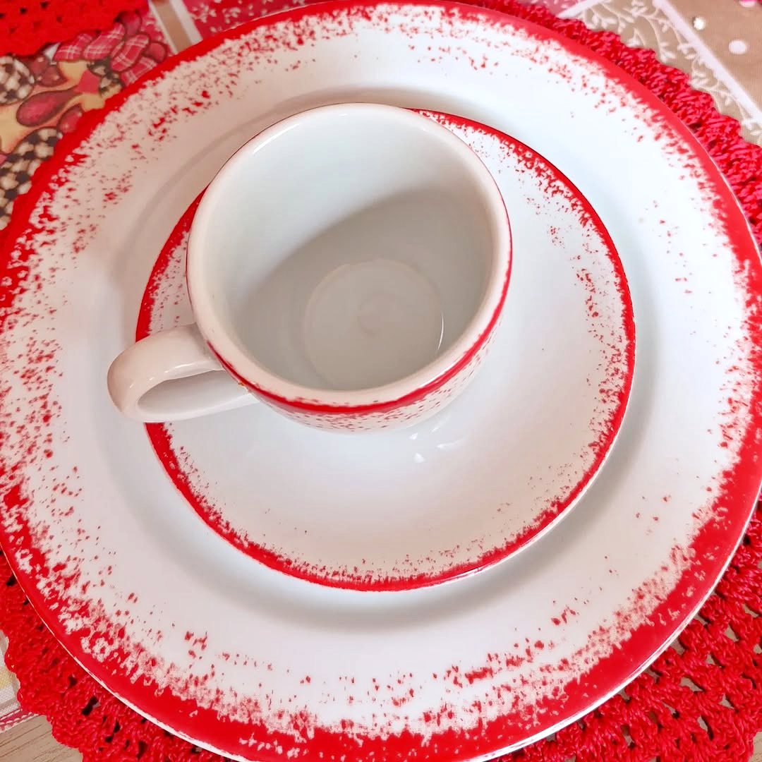Serviço de Jantar e Café 20 Peças em Porcelana, Decoração Névoa Vermelho, Porcelana Schmidt