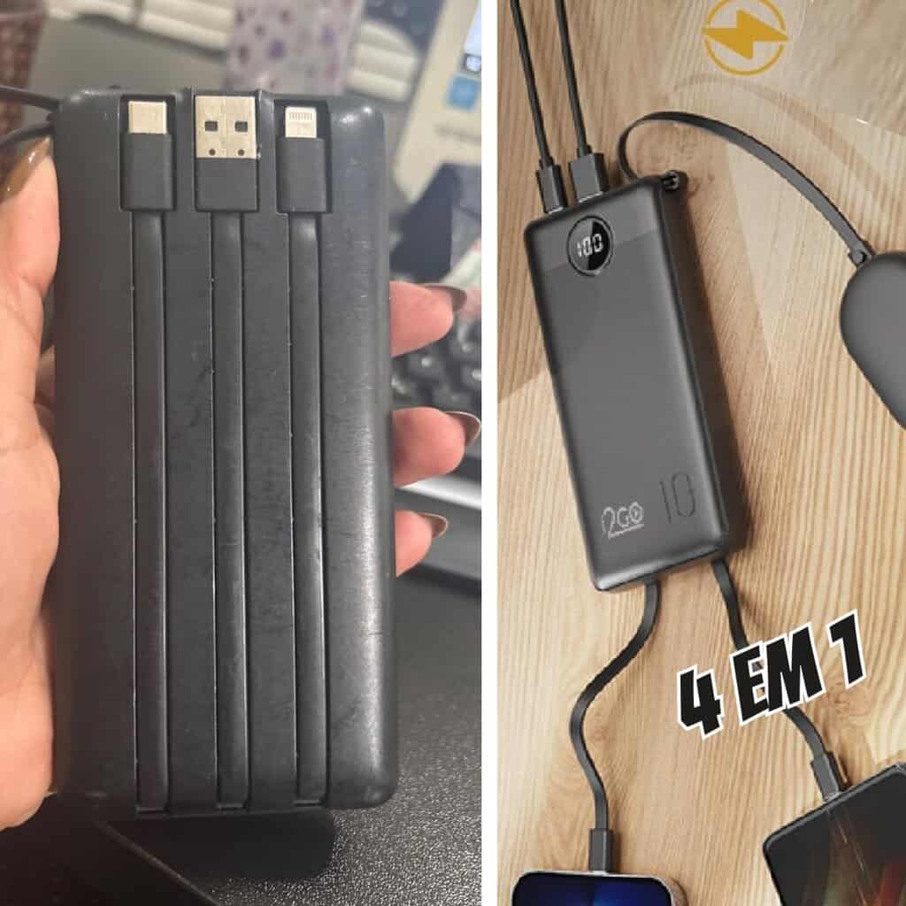 I2GO, Carregador Portátil (Power Bank), 10000mAh, 4 em 1 Com Cabos Acoplados (Micro USB, USB-C, Lightning e USB-A), Preto, i2GO PRO I2GO, Carregador Portátil (Power Bank), 10000mAh, 4 em 1 Com Cabos Acoplados (Micro USB, USB-C, Lightning e USB-A), Preto, i2GO PRO
