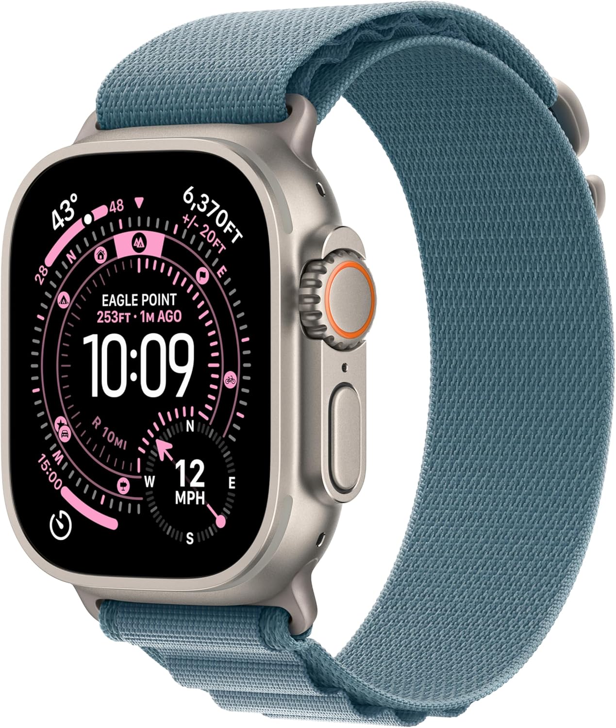 Apple Watch Ultra 3 GPS + Cellular 49 mm in naturel titanium met lichtblauw Alpine-bandje