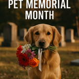 Golden Retriever with Memorial Bouquet