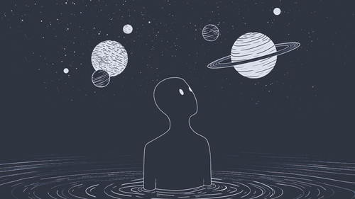 a person in water with planets in the background.jpg