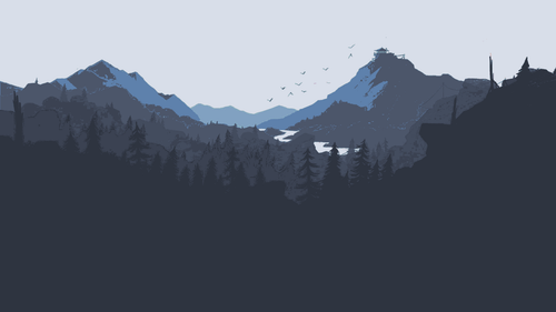 a mountain landscape with trees and a building on top.png