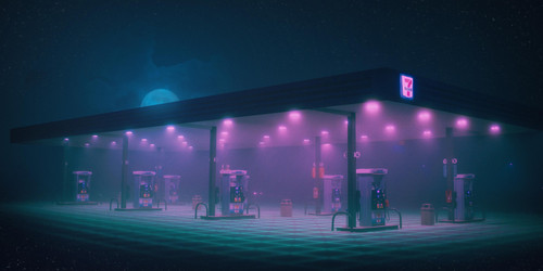 a gas station with purple lights.jpg