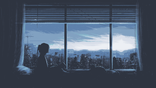 a woman sitting on a couch looking out a window.png