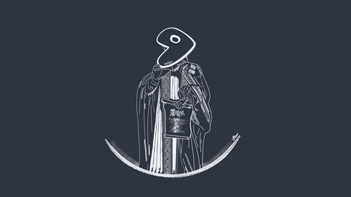 a white drawing of a person with a mask.png