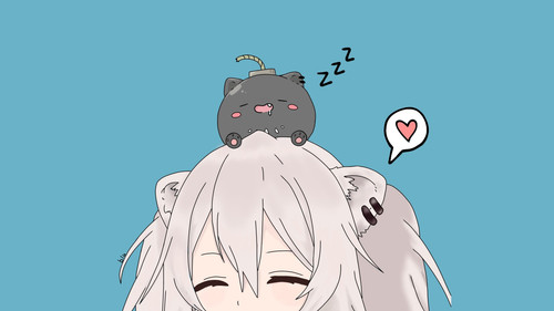a cartoon of a girl with a cat on her head.jpg