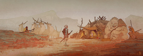 a cartoon of a man standing in a desert.jpg
