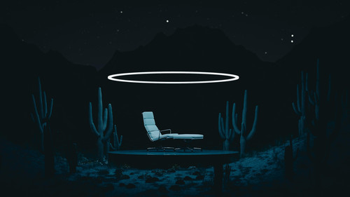 a chair on a platform with a halo above it.jpg