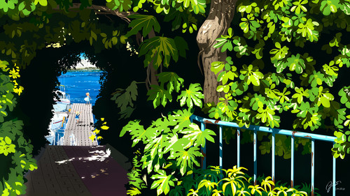 a deck with trees and a railing.jpg