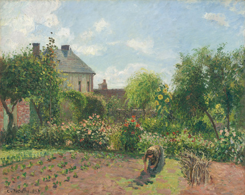a painting of a garden with a house and trees.jpg