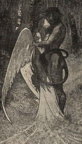 a black and white drawing of a demon hugging a woman.jpg