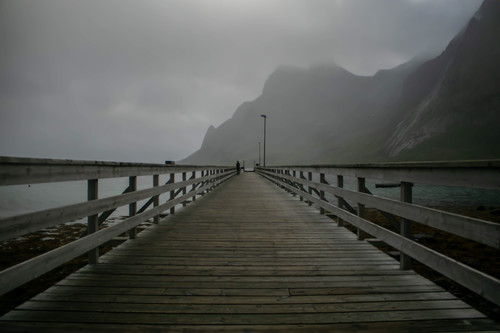 a wooden bridge with railings and a person walking on it.jpg