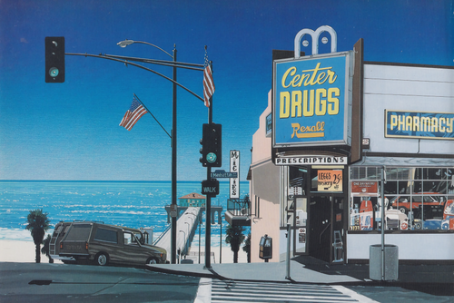 a street corner with a sign and a van on the side.png