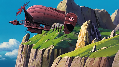 a cartoon of a airship flying over a mountain.png