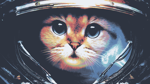a cat looking through a metal helmet.png