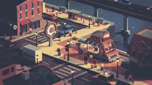 a cartoon characters on a food truck.png