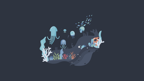 a cartoon of jellyfish and coral reef.png