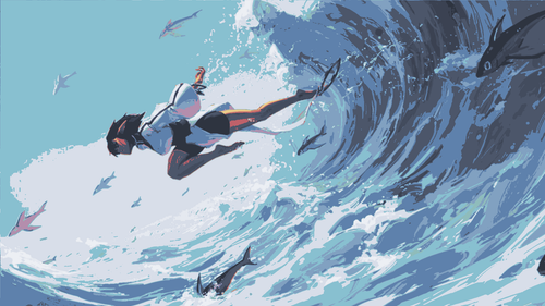 a cartoon of a woman diving into a large wave.png