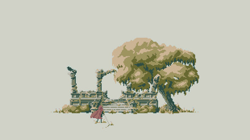 a pixel art of a person walking by a building.jpg
