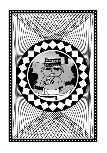 a black and white picture of a man in a hat.png