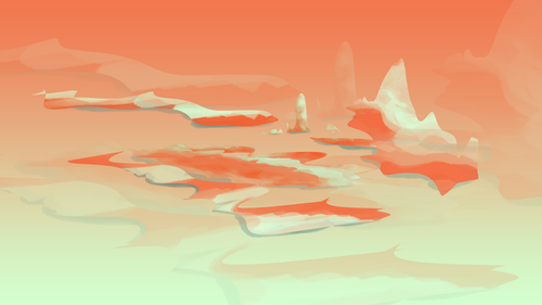 a snow covered land with orange and white colors.png