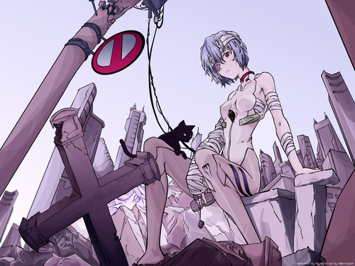a cartoon of a woman sitting on a building with a cat on a leash.jpg