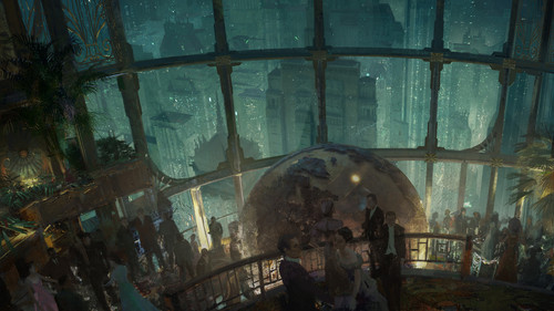a group of people standing in a room with a large globe.jpg