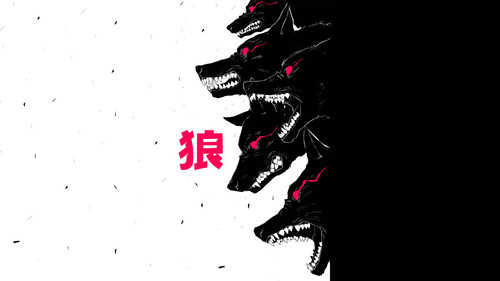 a group of black wolves with red eyes.jpg