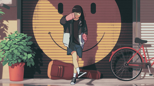 a girl standing in front of a guitar case.jpg