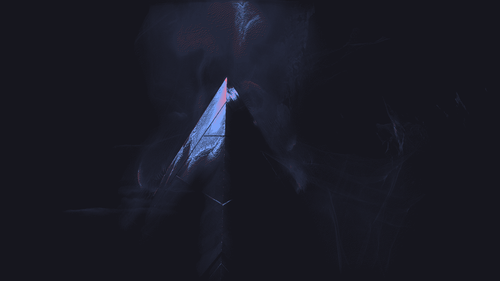 a triangle shaped object with a blue and white light.png