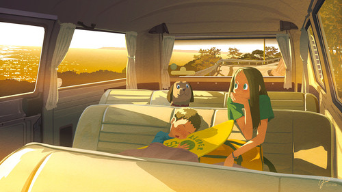 a cartoon of a woman and a boy sleeping in a car.jpg