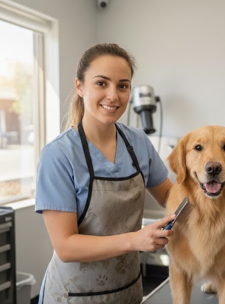 Bright and clean interior of a grooming salon