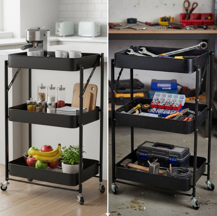 Carrinho Organizador Multiuso 77 X 45 Cm X 30 Cm Preto Casambiente
