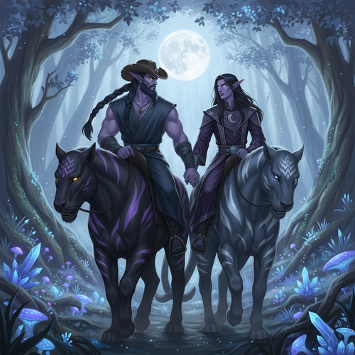 Output a romantic image of Malikor a muscular and burly night elf monk with light purple skin yellow.png