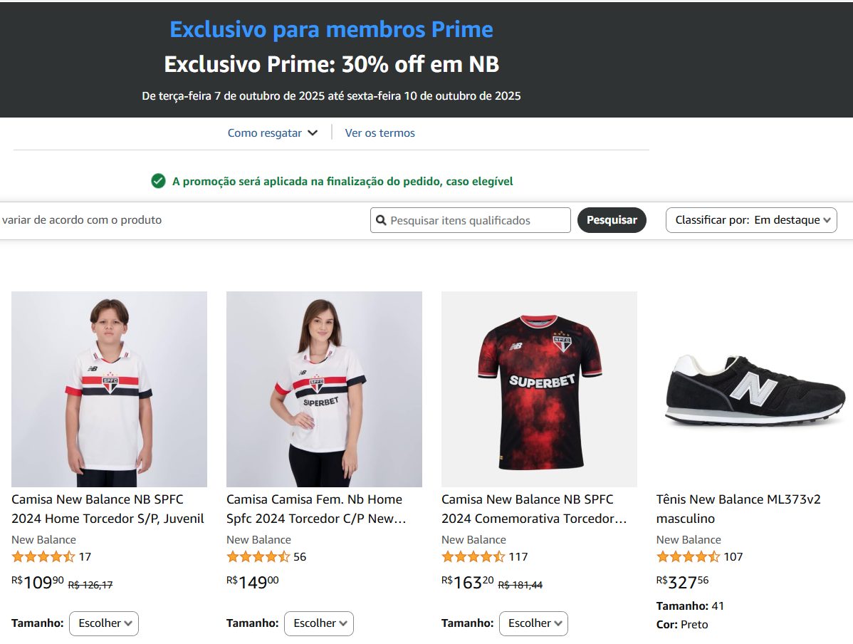 Exclusivo Prime: 30% off em NEW BALANCE