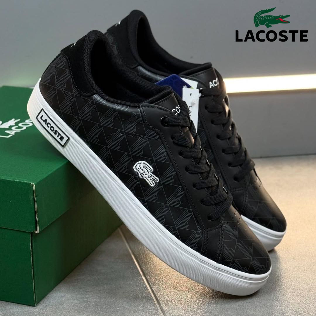 Tênis Couro Lacoste Powercourt Masculino – Preto